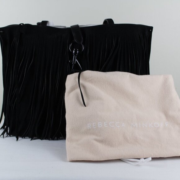 Rebecca Minkoff - Megan Black Suede and Leather Shopper Tote with fringe - Picture 2 of 8